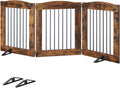 HOOBRO Indoor Dog Gate with Support Feet, Freestanding Pet Gate for Doorway, Stairs, 24 Inch 3 Panels, Folding Dog Fence, 360° Hinge for Easy Access, Sturdy Iron Pipe, Rustic Brown BF05PP03