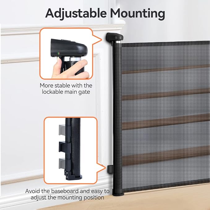 COMOMY Retractable Baby Gate for Stairs, 0-55" Mesh Dog Gate for House Doorways Hallways, 33" Tall Extra Wide Child Safety Gate for Kids Pets, Indoor and Outdoor (Black) | 33" Tall Extra Wide Child Safety Gate for Kids Pets, Indoor and Outdoor (Black)