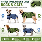 2 Packs Breathable Cotton Dog Recovery Suit for After Neuter Spay Abdominal Wounds Protector, Professional Anti-Licking Onesies for Male Female Pets Surgery Bandages, L Blue & Green Stripes