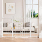 InnoTruth 29.6-50.1 in Extra Wide Baby Gate for Stairs and Doorways, White | Indoor Metal Dog Gate for Pets, Auto Close 2 Way Swing Walk Through Door, Double Lock & Y-Bolts, Pressure or Hardware Mount