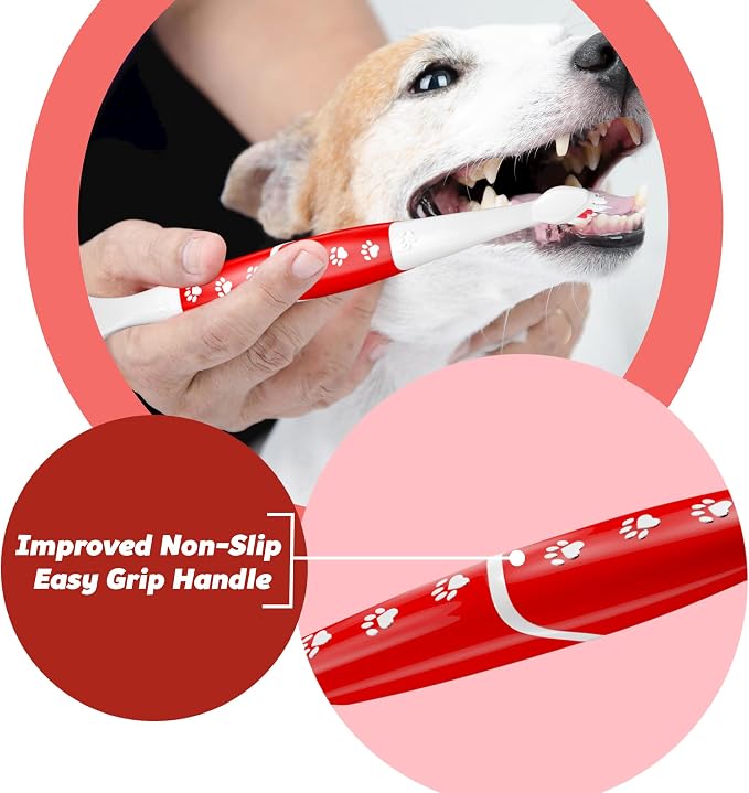 Pet Toothbrush for Dogs, Cats with Soft Bristles - Easy Teeth Cleaning & Dental Care, Non Slip Dual Head Dog Toothbrush for Medium & Large Pets, Toothpaste Not Included, Pack of 2 Pink & Green
