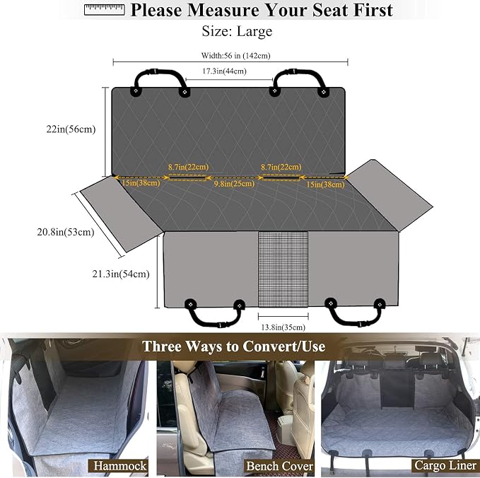 VIVAGLORY Dog Seat Cover Dog Hammock, Large, Heather Black | Seat Cover for Car Suv & Truck, Back Backseat Split Hair Resistant Protector for Pet