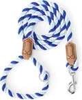 Mile High Life Rainbow Dog Leash Braided Cotton Rope w Leather-Wrapped Ends | Rust-proof 360° swivel clasp, Heavy-duty for medium/large breeds. Great for weddings, daily walks (6FT, 1/2", Blue Gradient)