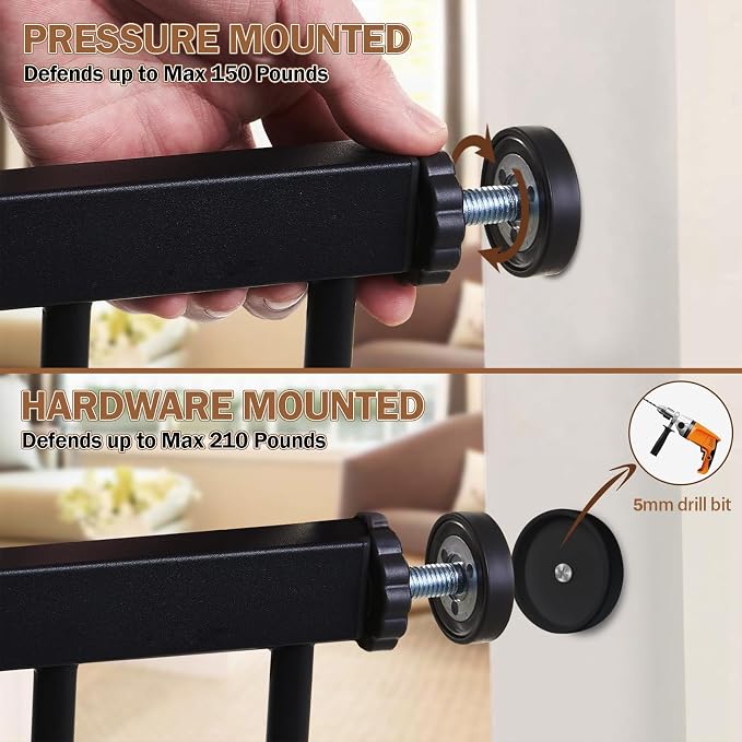 Mumeasy 29.7-51" Extra Wide Baby & Dog Safety Gate for Stairs & Doorways | Pressure/Hardware Mount Child & Pet Gate, Auto Close Easy Access Walk Thru Door for House, Hallway, Indoor & Outdoor, Black