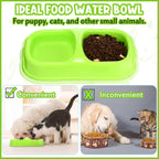 Hsei 12 Pcs Plastic Double Cat Dog Food Water Bowl,11.25 x 5.9 x 3.03 Inch | 12 Pack Bulk Set, PP Plastic, Raised Design, Dishwasher Safe, for Kennel Cattery Small Medium Pet Supplies, 3 Assorted Colors