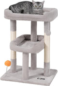 FourFurPets Small Cat Tree, Multi-Level Cat Tree for Indoor Cats, Cat Tower with Scratching Post, Cat Condo for Kittens,Toy Balls, 2 Soft Platform, Light Gray