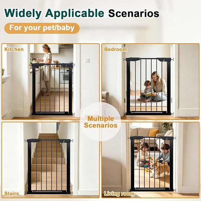 Fairy Baby 36" Tall Narrow Baby Gate 22.8"-25.5" Wide for Small Doorways | Narrow Pet Gate for Small Stairs, Auto-Close Pressure Mounted Metal Dog Gate, One-Hand Open Safety Child Gate No Drill, Black