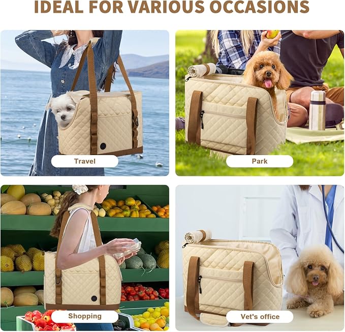 Dog Purse Carrier for Small Dogs, Soft Sided Pet Carrier with Pockets, Foldable Dog Carrier Purse for Puppy, Rabbit, Cat, Washable Breathable Pet Carrier, Dog Carrier Bag for Outdoor Shopping Travel
