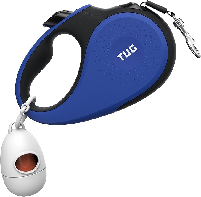 TUG 360° Tangle-Free Retractable Dog Leash with Waste Bag Dispenser (Small, Blue)