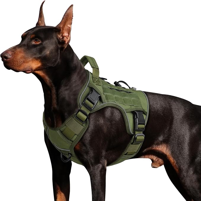 WINGOIN Tactical Dog Harness for Large Dogs, Heavy Duty No Pull Dog Harness with Handle, Adjustable Reflective Military K9 German Shepherd Big Size Dog Vest for Walking, Training, Hunting, Green (L) | with Handle,Adjustable Reflective,Green Military K9...