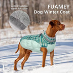 FUAMEY Dog Jacket for Medium Dogs Warm Dog Jackets with Harness Built in | Dog Winter Jacket Cold Weather Snow Puppy Vest Water-Resistant Zip up Dog Fleece Jackets High Visibility Green Plaid M