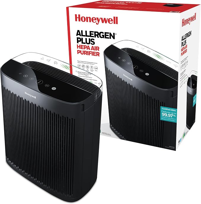 Honeywell HEPA Air Purifier for Home and Extra Large 2423 Ft² Rooms, Black | Powerful HEPA Filtration, Air Quality Monitor, Turbo and Auto Mode, Reduces Allergens, Dust, Pollen, Pet Dander, Odors, Smoke