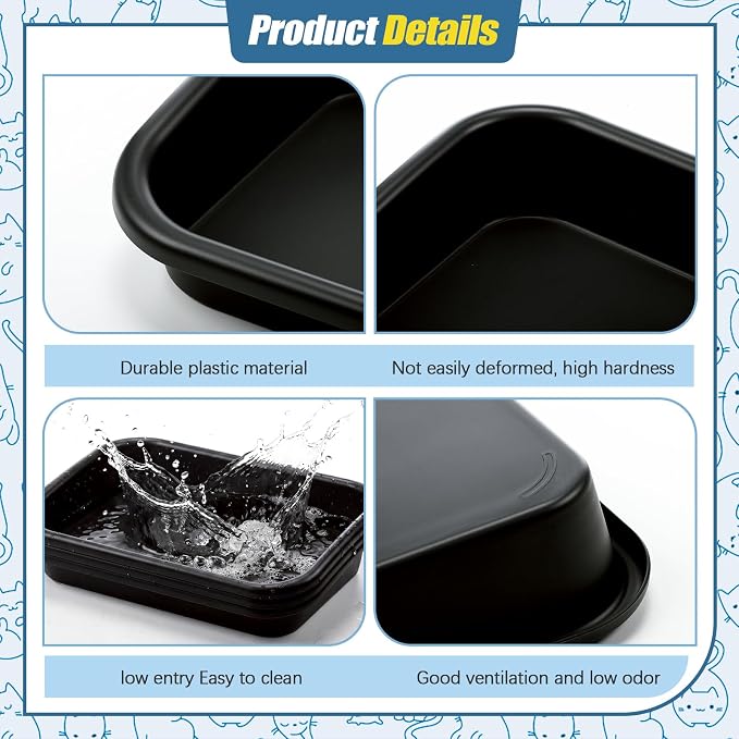 Uiifan 3 Pcs Extra Large Low Entry Cat Litter Box for Senior Kitty Pet Open Top Litter Box for Senior Kitten Handicap Disabled Older Elderly Cats, Easy to Clean(Dark Gray,16.9 x 12 x 3.15 Inches)