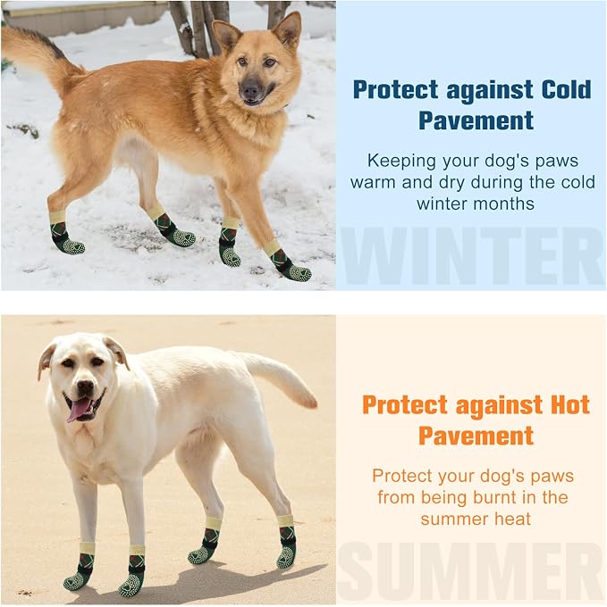 BEAUTYZOO 6PCS Dog Socks to Prevent Licking Paws, Anti Slip Dog Shoes for Hot Pavement Hardwood Floors, Traction Control Toe Grips Boots & Paw Protectors for Small Medium Large Senior Dogs, Green SM