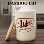 Silver Buffalo Gilmore Girls Wax Resist, Ceramic Cookie Jar, Bamboo Lid | Luke's Cafe Logo, 5 x 5 x 6.5 Inches