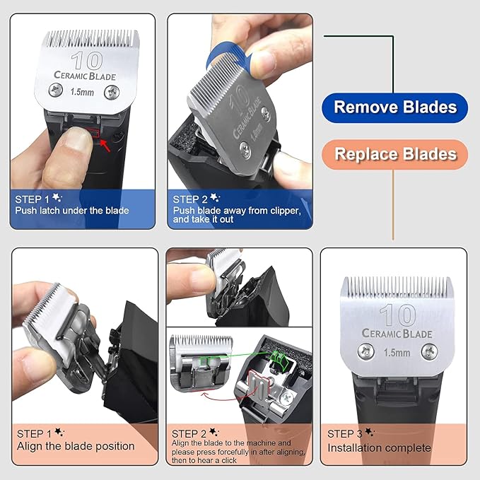 Detachable Ceramic Pet Blades Compatible with Andis & Oster A5 Grooming | Compatible with Andis,Oster A5,Wahl KM10 Clippers | 1/16"(1.5mm) to 3/8"(9.5mm) Cut Length, Include 10/7FC/5FC/4FC 4 Pack