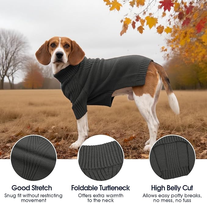 IECOii Dog Sweaters for Medium Dogs Girl Boy,Holiday Knit Doggy Sweatshirt with Sleeve,Turtleneck Thick Warm Dog Sweaters for Winter,Pullover Knitwear for French Bulldog,Boston Terrier (Grey, L)