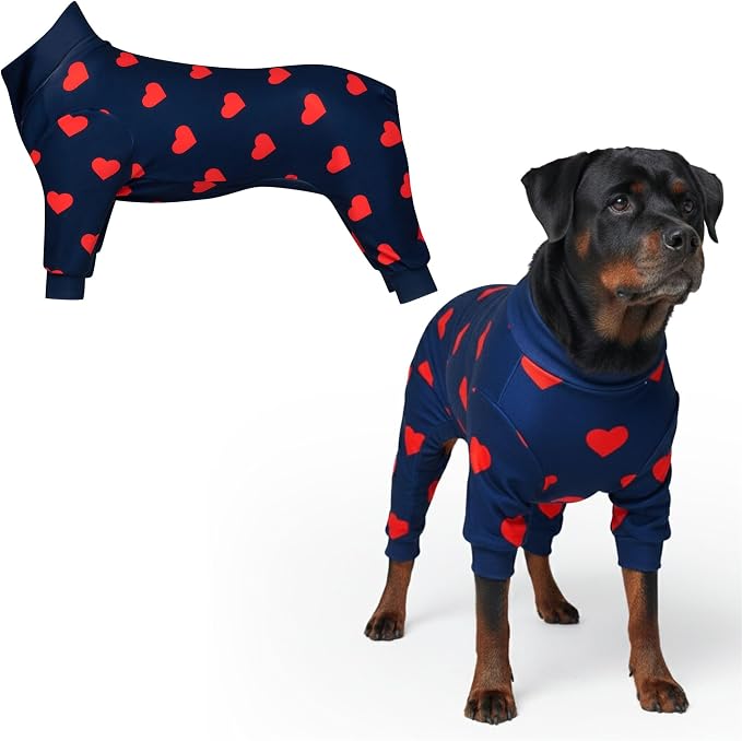 Spark Paws Dog Pajama, Dog Recovery Suit Male, Onesie, Ultra-Soft and 4-Way Stretch, for Small Medium and Large Breeds - Hearts - 4XL