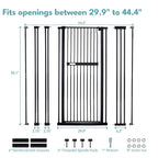 No Pawblems 55.1" Extra Tall Pet Gate, 29.9"-44.4" Wide Cat/Dog Gate, Black | No Drilling Pressure Mounted, 1.37" Narrow Bar Spacing, Auto Close Tall Cat Gate for Doorway Hallway, One-Hand Operation