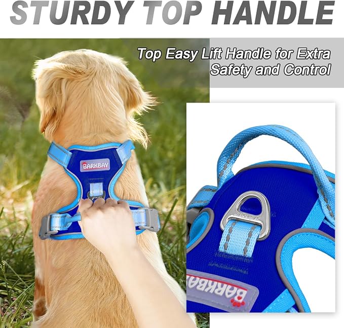 BARKBAY No Pull Dog Harness Front Clip Heavy Duty Reflective Easy Control Handle for Large Dog Walking(Sapphire Blue & Blue,XS)