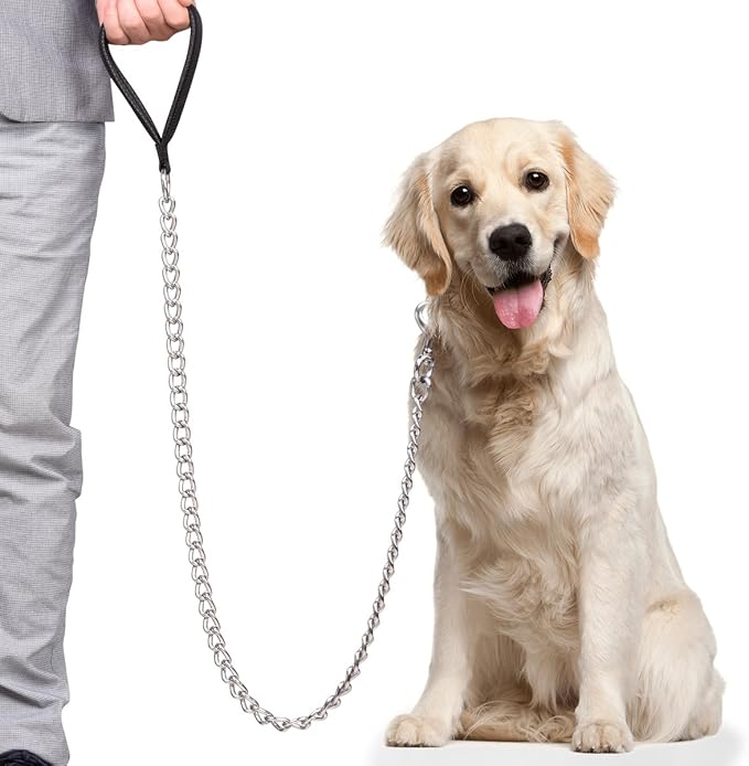 Premium Chain Heavy Duty Dog Leash, 4 ft. x 5.0 mm | Padded Handle for Large & Medium Size Dogs