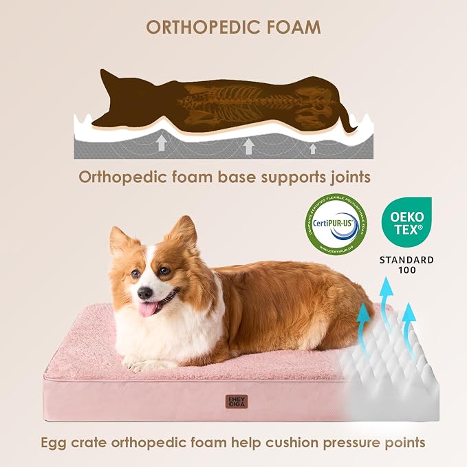EHEYCIGA Orthopedic Dog Bed Medium with Removable Washable Cover,Pink,30x20 | Egg Crate Foam Support,Durable Oxford fabric,Non-Slip Bottom,Machine Washable,Soft Waterproof Plush Pet Bed Mat For Crate