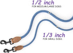 Mile High Life Thin Small Dog Leash with Genuine Leather Connection | Rope Leash, Heavy Duty 360° Swivel Metal Clasp, for Small Medium & Large Dogs (Blue White, 60 Inch)