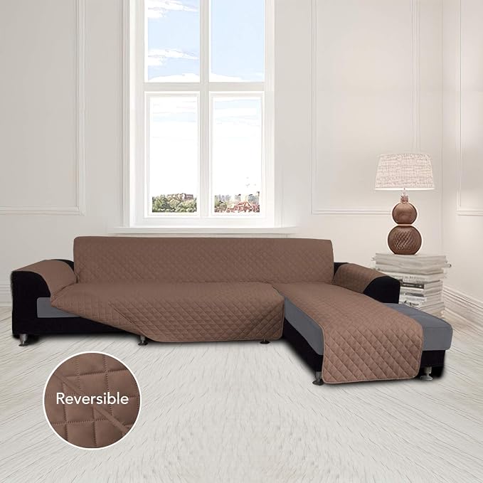 Easy-Going Reversible L-Shape Sectional Couch Cover, X-Large, Brown/Brown | Soft Sofa Slipcover For Dogs, Fits Left/Right Chaise Lounge Protector, Water Resistant Mat For Living Room