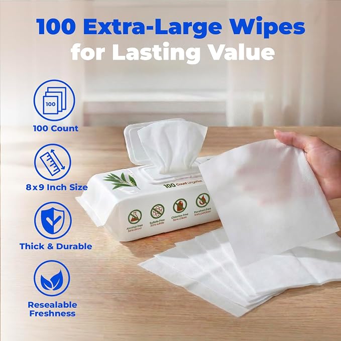 Best Pet Supplies Cleaning Dog Wipes - Cleansing Tea Tree, 100 Count | Tea Tree Scented, Large 8x9" Pet Wipes, Vitamin E, Puppy & Cat Safe, Gentle Grooming, Resealable Pouch Prevents Drying