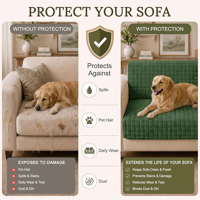 Smiry Velvet Couch Cover for Dogs, Non Slip Soft Sofa Protector for Pets | Washable Sofa Cover for Cats, Cozy Furniture Protector Against Pet Hair, Scratches, Fits Sectional Sofa(Dark Green, 36"x71")