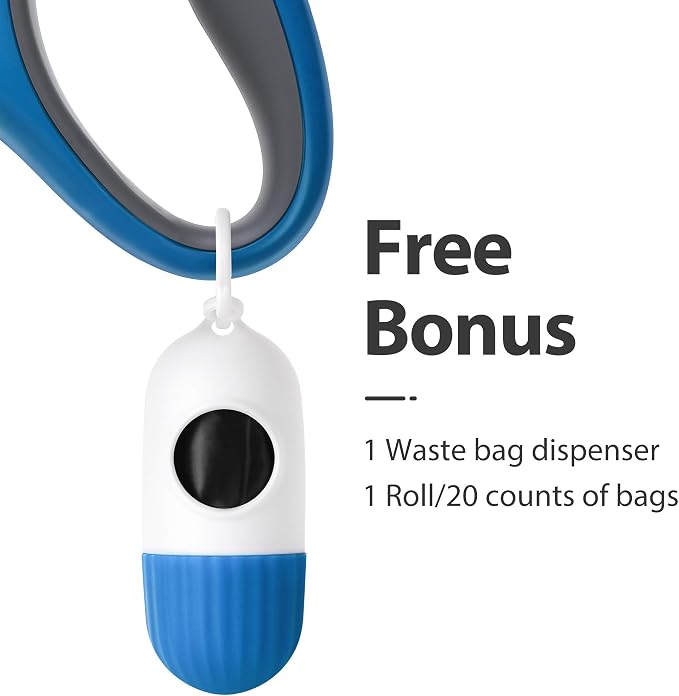 Fida Retractable Dog Leash with Dispenser and Poop Bags, 16 ft Pet Walking Leash for Large Dog up to 110 lbs, Anti-Slip Handle, Tangle Free, Reflective Nylon Tape (L, Blue)
