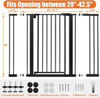 keny 36" Extra Tall Baby Gate for Stairs, 29-42.5" Wide Auto Close Dog Gate | Pressure Mounted Easy Walk Through Pet Gate for Doorways, Durable Safety Stair Gate, Black