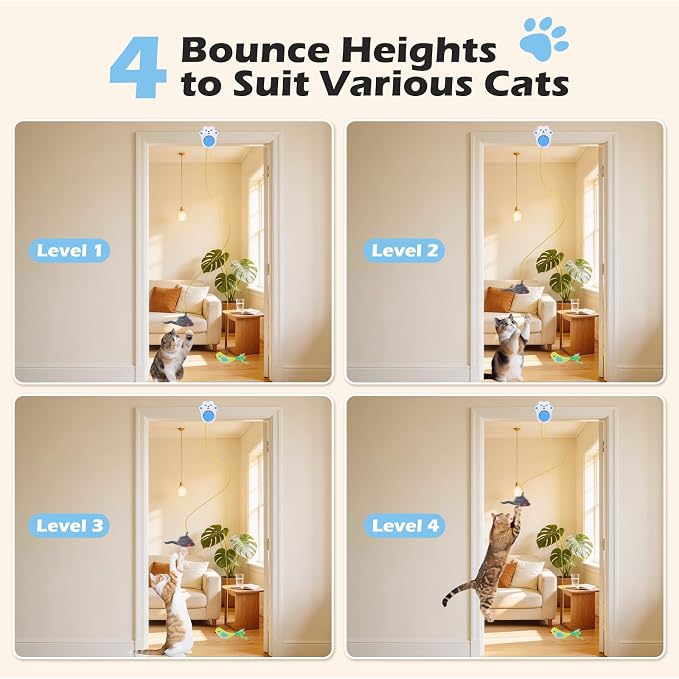 Interactive Cat Toys for Indoor Cats, Remote & 4Modes Automatic Flying Bird | No-Drill Doorway Cat Toy with Adjustable Speed, USB Rechargeable Electric Door Hanging Toy for Bored Kitten and Adult Cat