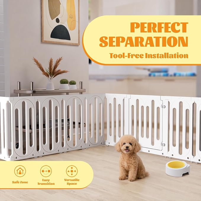 23.6" Dog Playpen for Puppies and Small Dogs, 15 Panel Indoor Pet Fence with Door&Feeding Bowl, Remove Puppy Exercise Pen, Non-Slip Dog Enclosure for Home, Apartment, Rabbit and Small Pets, White