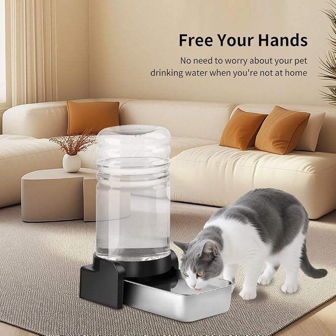 Marchul 1 Gallon Cat Water Dispenser, Automatic Gravity Dog Water Bowl Dispenser with 3 Filters, Stainless Steel Large Capacity Cat Waterer for Cats and Small Dogs (3 Filters) 3.8L