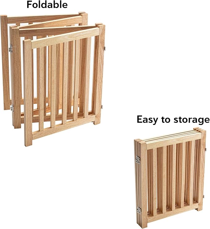 LZRS Wooden Free Standing Foldable Dog Gate Indoor – 80" W x 24" H, Extra Wide Step-Over Safety Pet Gate for Doorways, Stairs, Hallways, Large Spaces & Playpen for Puppies Indoor Use, Natural