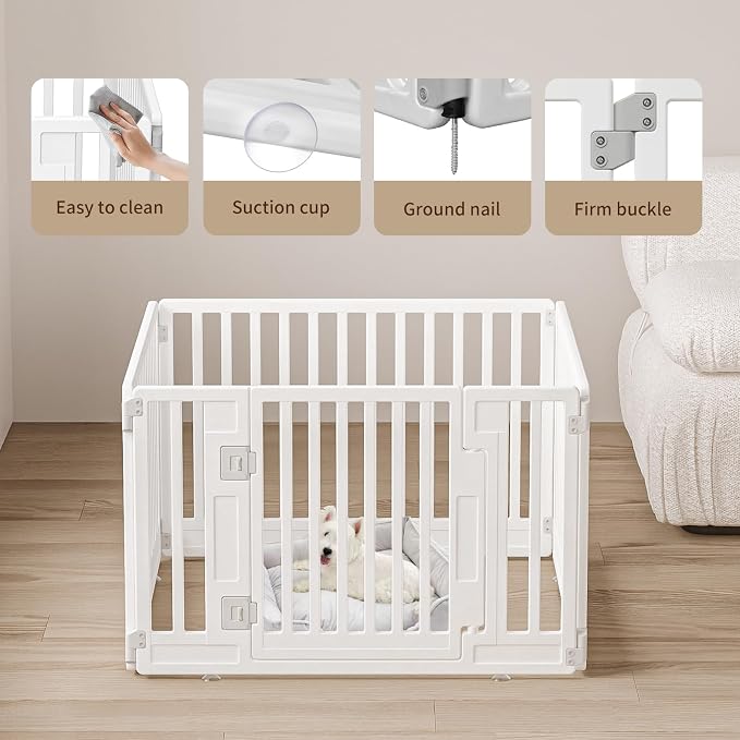 Pet Playpen with Door Dog Playpen Foldable Puppy Playpen for Puppies and Small Dogs 4-Panels Easy Assemble Easy Storing for Indoor and Outdoor, Garden Fence, Garden Border Fence (4 Panels)