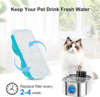 Cat Water Fountain Wireless,Stainless Steel-Rechargeable- Battery Operated Cat Water Fountain,108oz/ 3.2l Automatic Cordless Pet Fountain,Pet Fountain with 4200 Mah Battery
