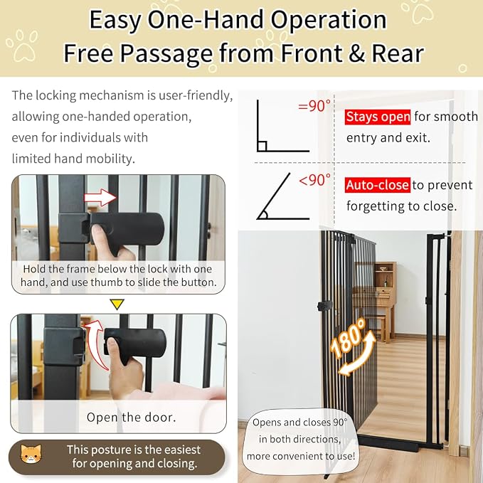 Lumizone Extra Tall Cat Gate 61.02" High 26.18"-29.91" Wide Pet Gate Black | Dog Gate for Doorway Hallway Stairs Pressure Mounted Extra Wide 1.37" Gap No Drilling Auto-Close One-Handed Operation