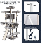 Allewie 68 Inches Cat Tree/House and Towers for Big Feline/Scratching Post/Multi-Level Large Kitty Climbing Tree with Condo/Light Grey