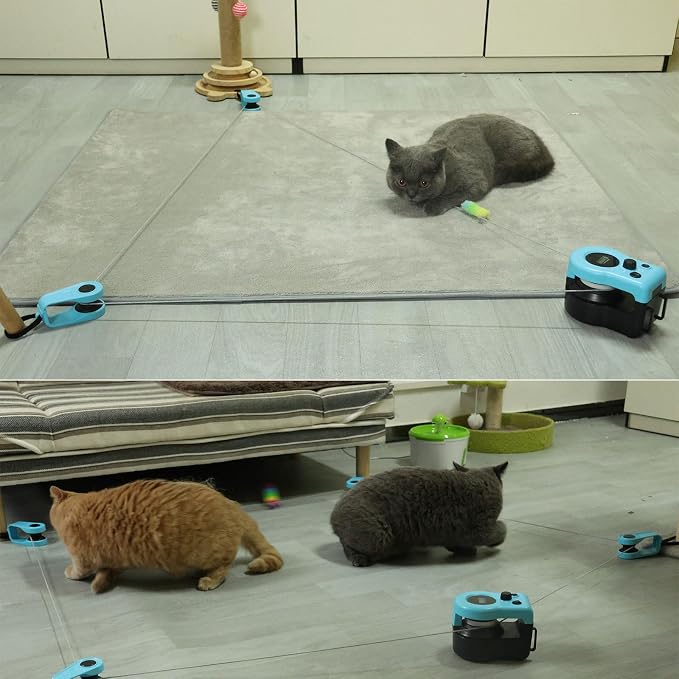 Interactive Cat Toys for Indoor Cats Chasing Running Hunt Instinct Exercise | Auto Smart DIY Multi-track Cat Feather Toy Treadmill with Mouse Sound，Cat Lure Course for Playful Cat Kitten Play(Cyan-blue)
