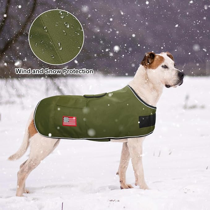 BEAUTYZOO Dog Winter Coat for XX-Large Dogs Waterproof, Warm Reflective Great Dane Oxford Canvas Jacket, Fleece Dog Cold Weather Coats Windproof for Female Male Dogs, Green XXL