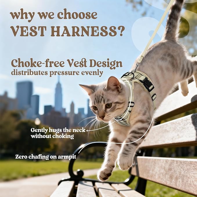 rabbitgoo Cat Harness and Leash Set, Escape Proof Vest, Foamy Coffee | Soft Breathable Mesh, Easy Adjustable Fit, Snap Buckles, Sturdy Clip, Reflective Strips, for Average Cats Walks, S