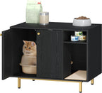 Hzuaneri Cat Litter Box Enclosure, Hidden Litter Box Furniture with Storage | Large Wooden Cabinet with Sisal Mat, Modern Cat Washroom for Living Room, Bedroom, Entryway, Black and Gold CB01504G