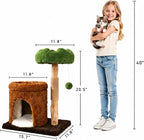 STILLCOVE Small Cat Tree with Scratching Post: Solid Wood Kitten Tower | Cloud Flower Bed, Real Nature Wood, Mini Short Modern Aesthetic Mau Cute House Condo Perch, Hanging Ball, Indoor cats