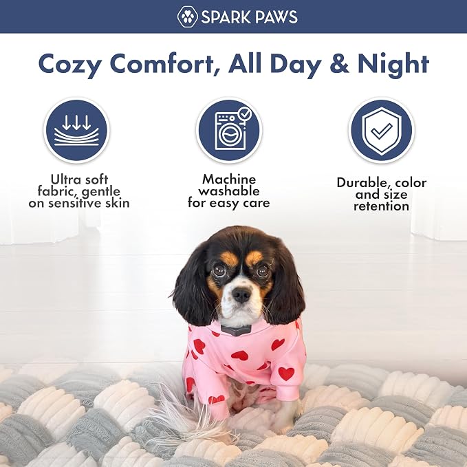 Spark Paws Dog Pajama, Dog Recovery Suit Male, Onesie, Ultra-Soft and 4-Way Stretch, for Small Medium and Large Breeds - Pink Hearts - 2XL
