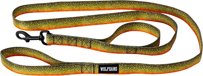 Wolfgang Heavy Duty Dog Leash, Pull-Tested for Walking & Training, BrookTrout Print, Dual Handle Large