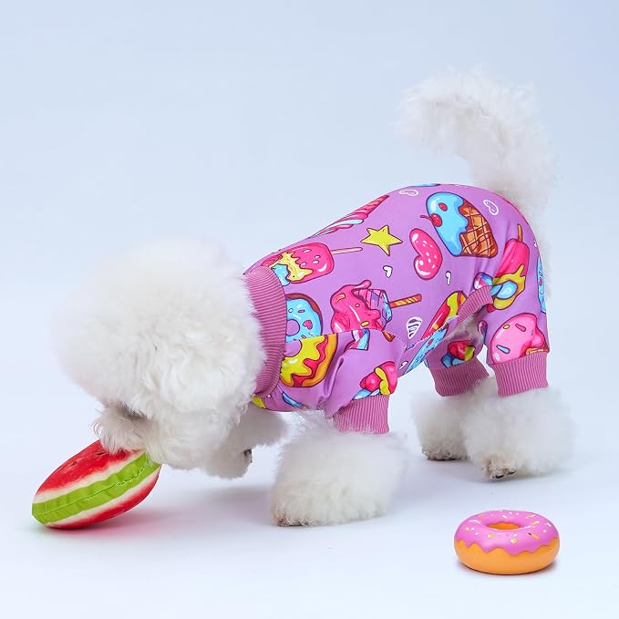XPUDAC 4 Pieces Dog Pajamas for Small Dogs Boy Girl Soft Stretchy Pjs Onesies Puppy Clothes for Dog Cat Pet Outfits, L