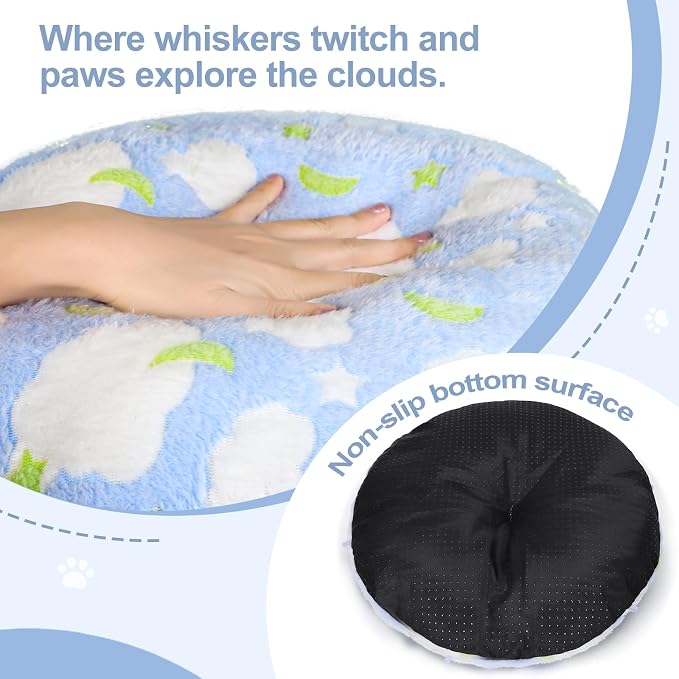 Cat Tunnel Bed, Foldable Cat Donut Tunnel with Removable Cushion, Toy Ball & Social Windows, Stress Relief Fun, Round Pet Play Tunnel for Indoor Cats, Kittens and Small Pets (3D Cloud Pattern)