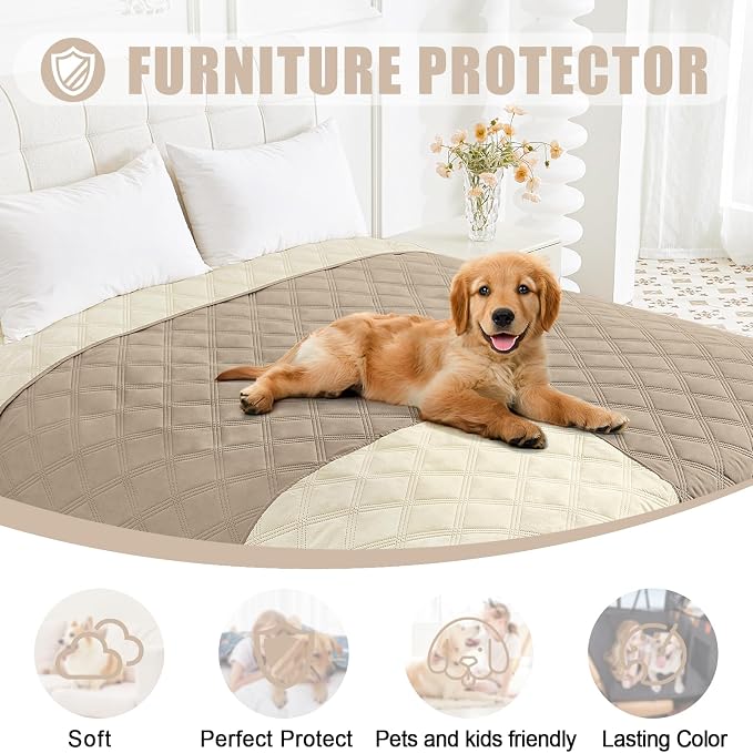 Smiry Waterproof Dog Bed Cover, Reversible Pet Blanket for Sofa Couch | Soft Washable Dog Blanket, Leakproof Couch Cover for Dogs Cats & Furniture Protection, 30x82, Taupe/Beige